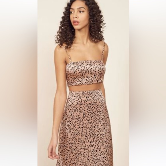 Reformation Silk Two-Piece Leopard Skirt Set - Picture 2 of 9